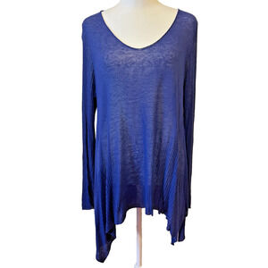 Eileen Fisher Linen Blend Lightweight Semi Sheer Blue Sweater Sz S Sharkbite Hem